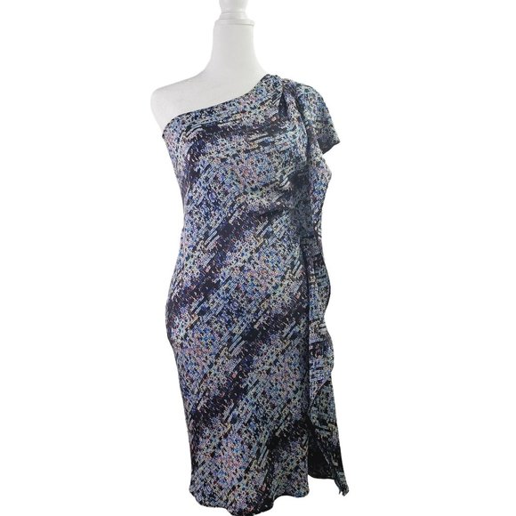 Gemma One Shoulder Sequin Print 100% Silk Slip Dress, Sz XS - Picture 1 of 9